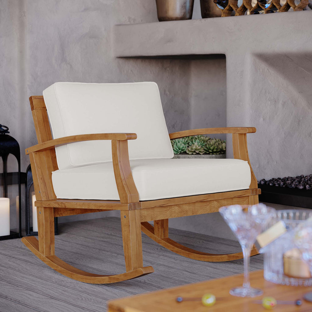 Marina Outdoor Patio Teak Rocking Chair - Natural White