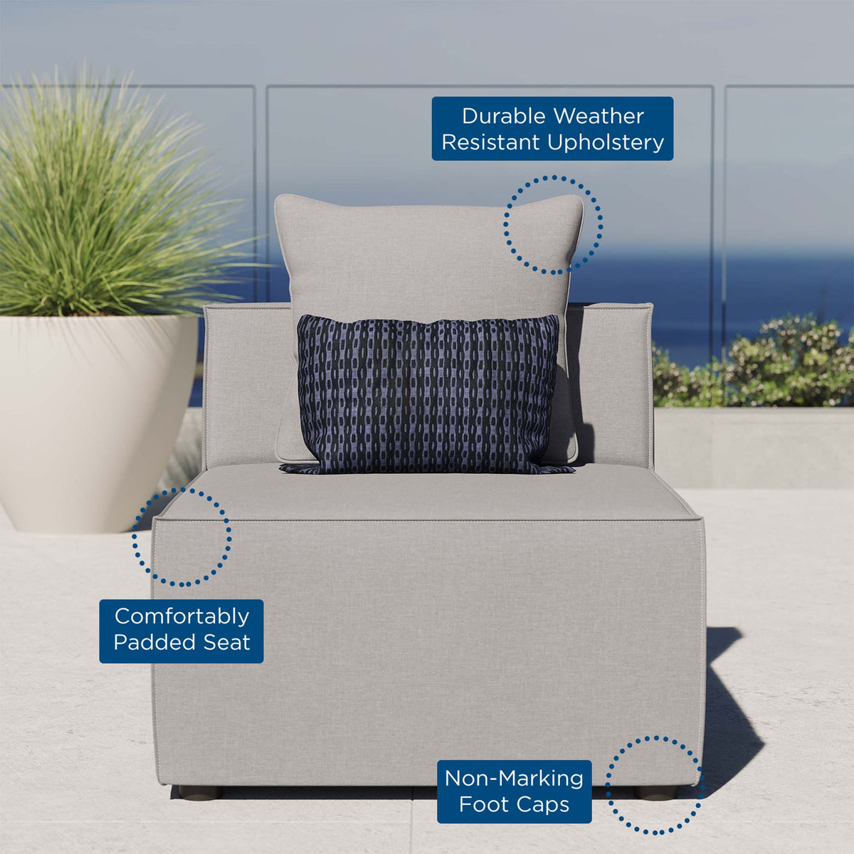 Saybrook Outdoor Patio Upholstered Sectional Sofa Armless Chair - Gray