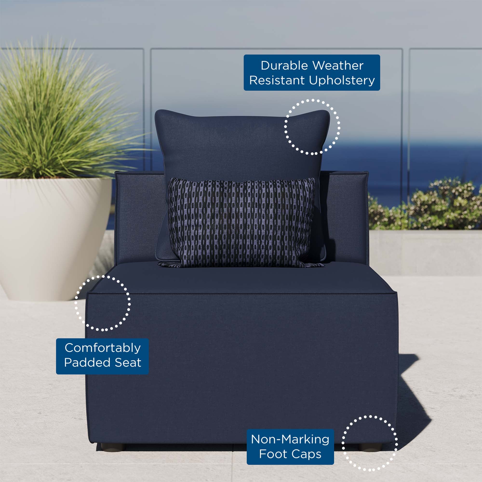 Saybrook Outdoor Patio Upholstered Sectional Sofa Armless Chair - Navy Blue