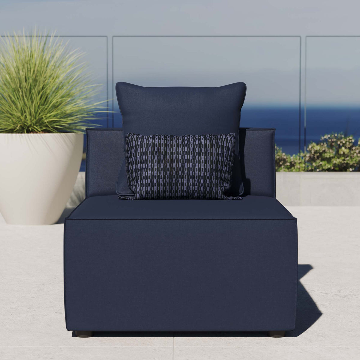 Saybrook Outdoor Patio Upholstered Sectional Sofa Armless Chair - Navy Blue