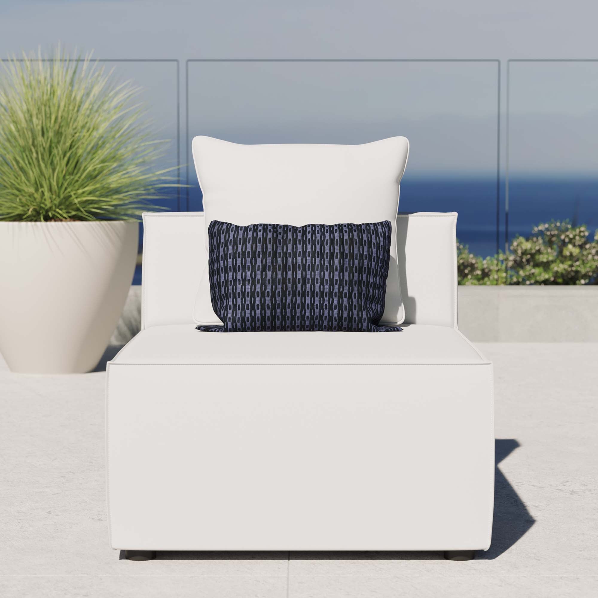 Saybrook Outdoor Patio Upholstered Sectional Sofa Armless Chair - White