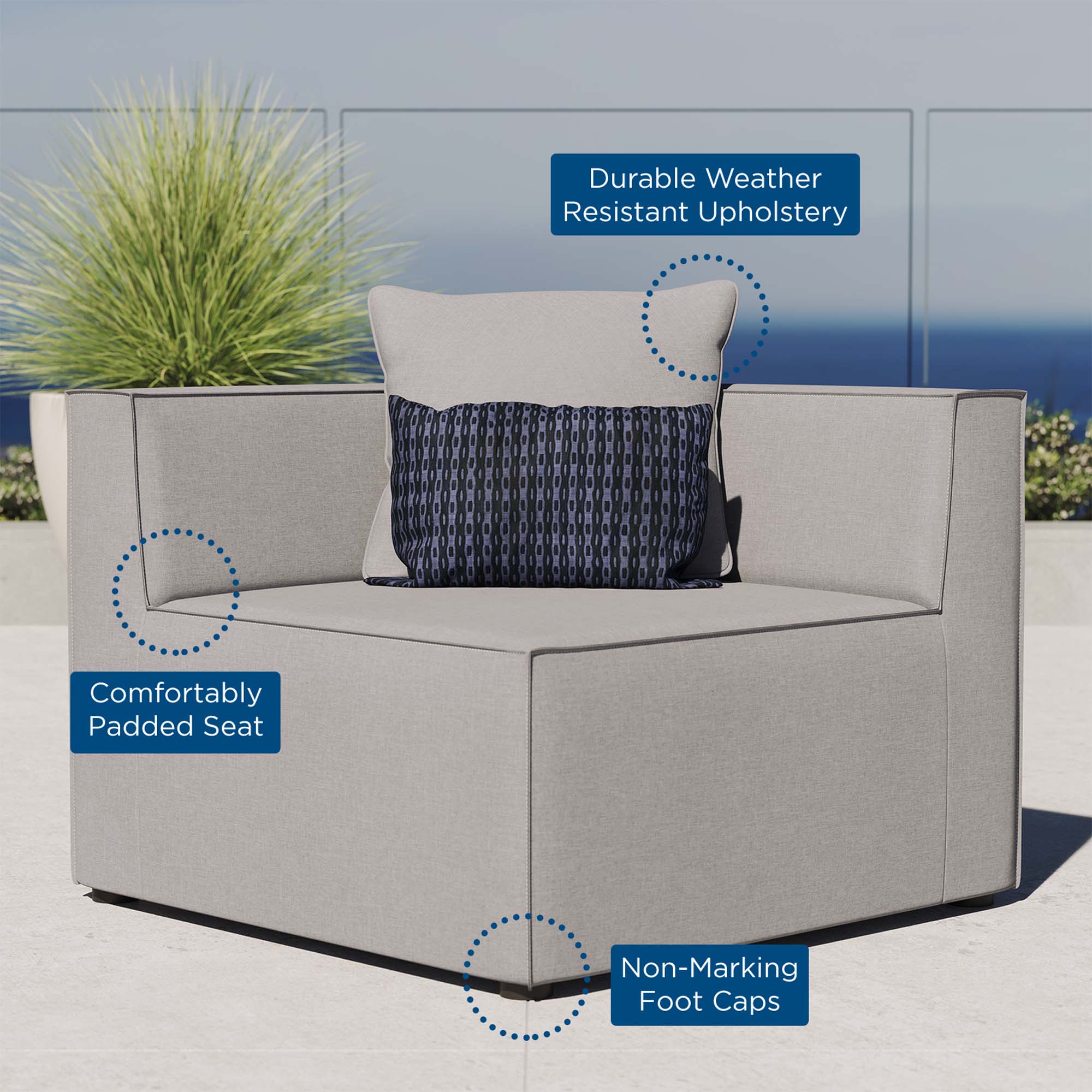 Saybrook Outdoor Patio Upholstered Sectional Sofa Corner Chair - Gray