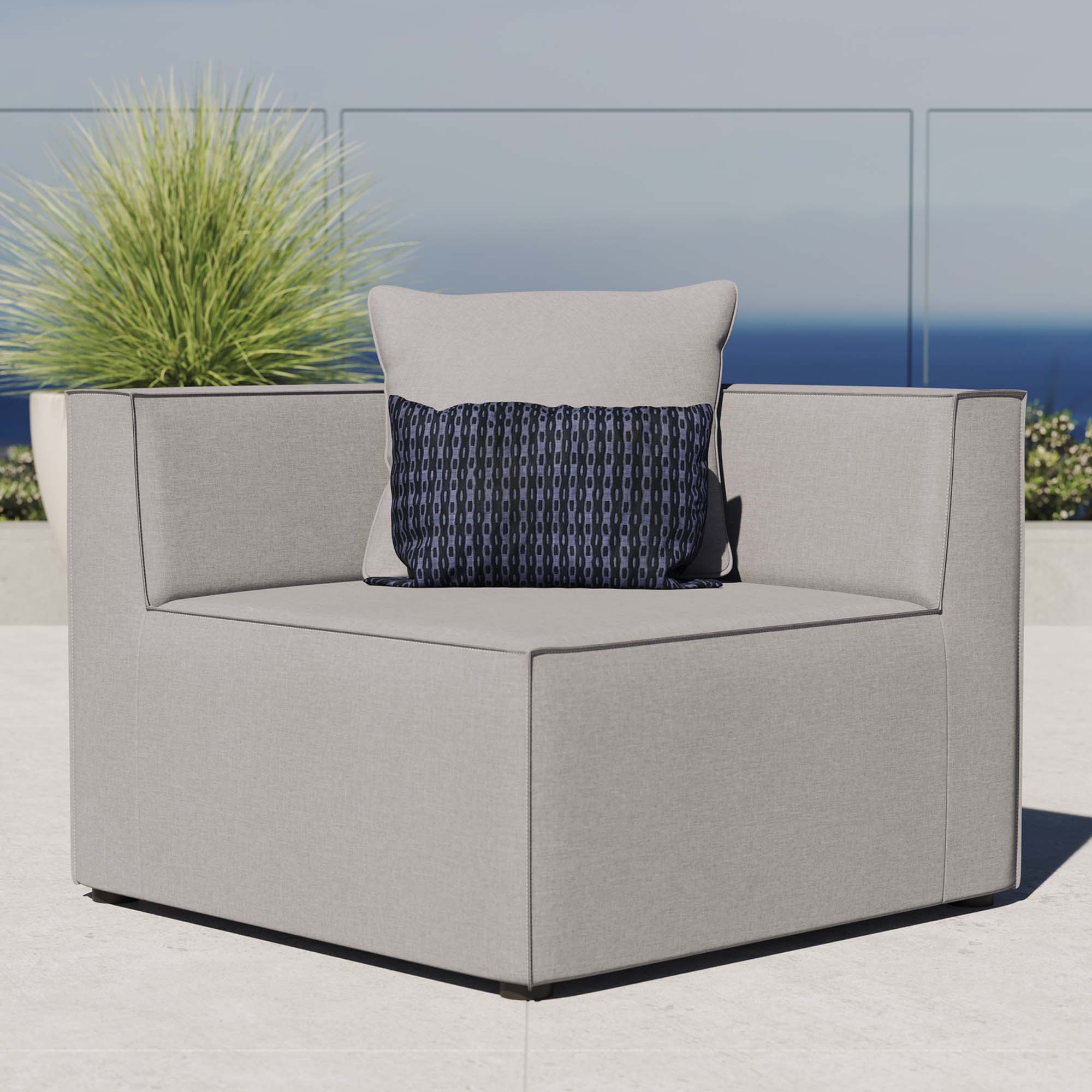 Saybrook Outdoor Patio Upholstered Sectional Sofa Corner Chair - Gray