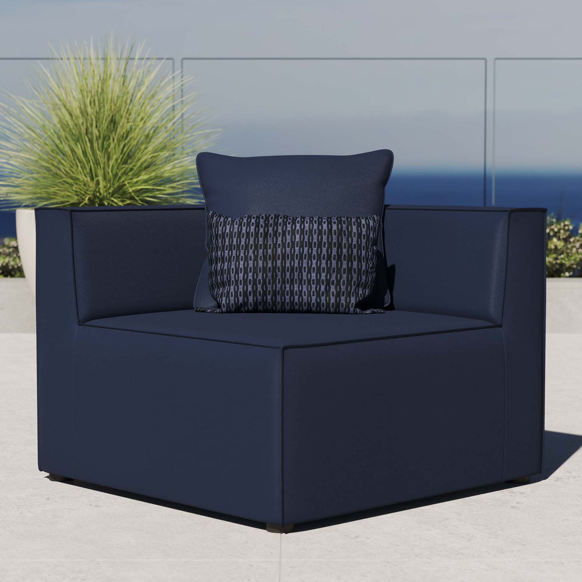 Saybrook Outdoor Patio Upholstered Sectional Sofa Corner Chair - Navy