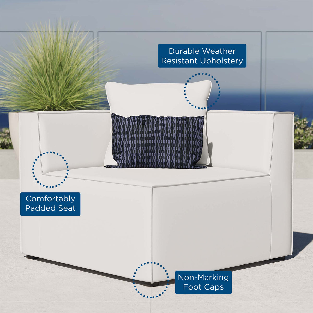 Saybrook Outdoor Patio Upholstered Sectional Sofa Corner Chair - White