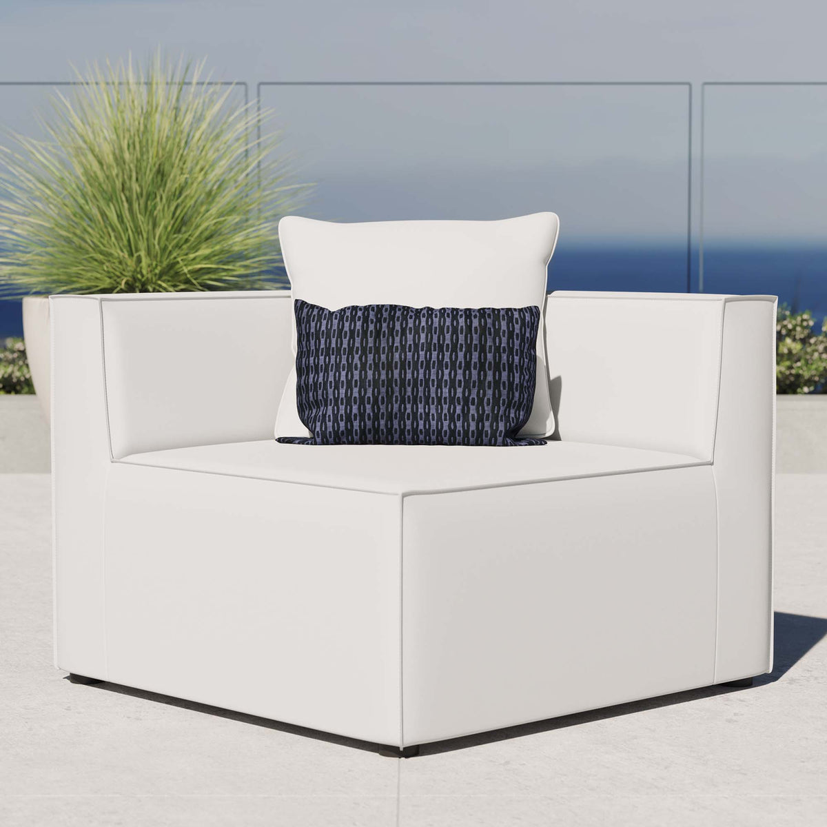 Saybrook Outdoor Patio Upholstered Sectional Sofa Corner Chair - White