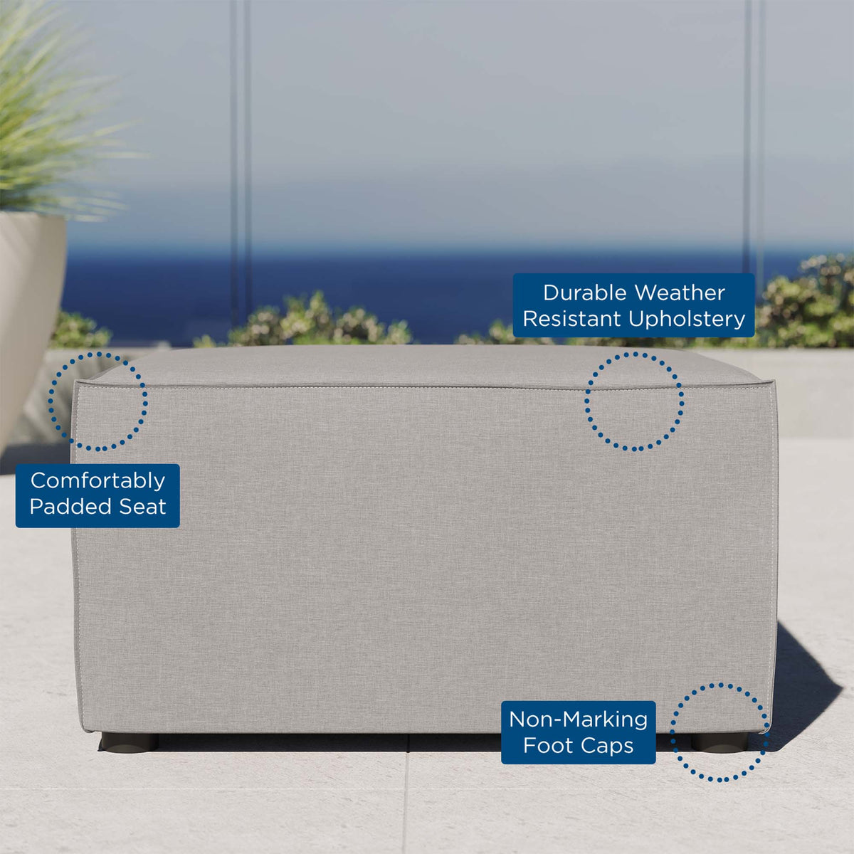 Saybrook Outdoor Patio Upholstered Sectional Sofa Ottoman - Gray