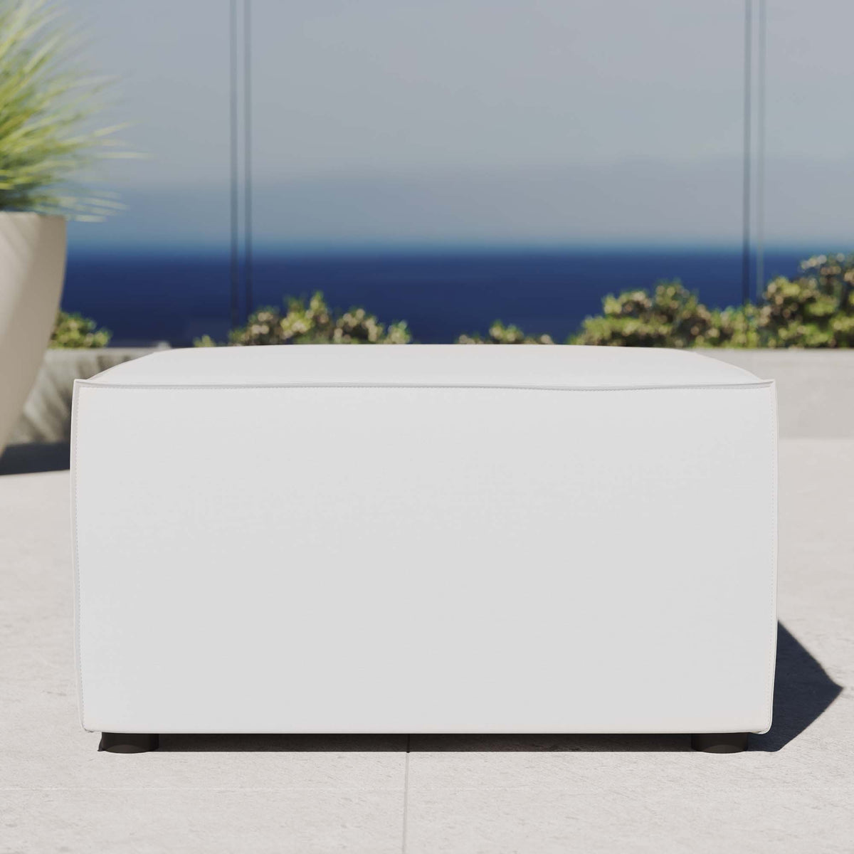 Saybrook Outdoor Patio Upholstered Sectional Sofa Ottoman - White