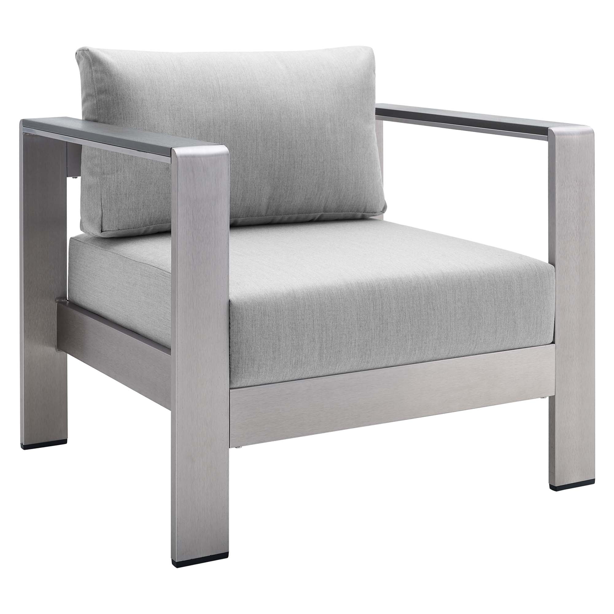Shore Sunbrella Fabric Aluminum Outdoor Patio Armchair - Silver Gray