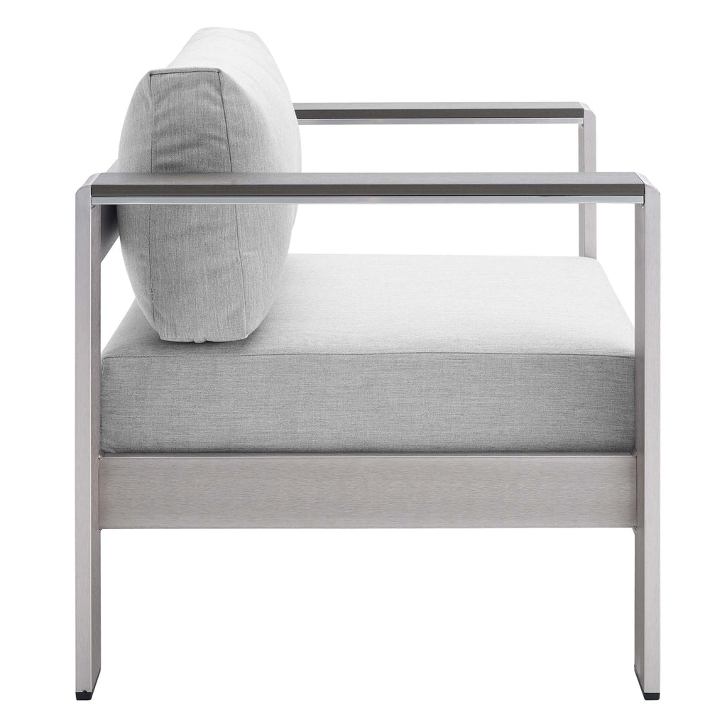 Shore Sunbrella Fabric Aluminum Outdoor Patio Armchair - Silver Gray