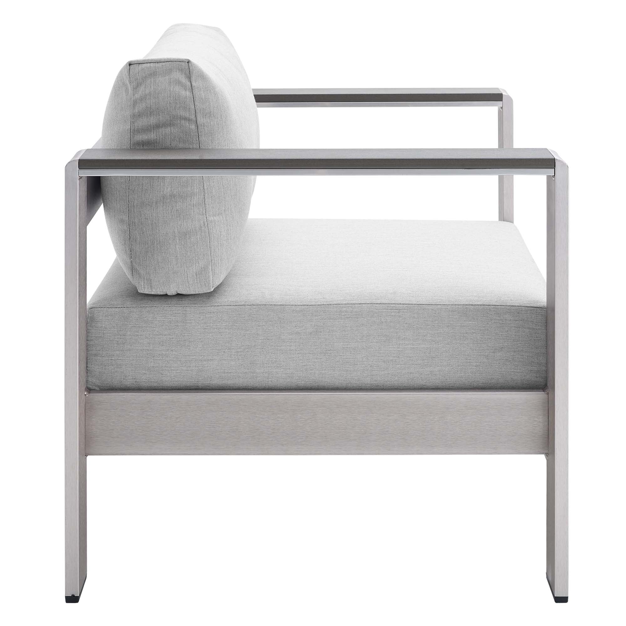 Shore Sunbrella Fabric Aluminum Outdoor Patio Armchair - Silver Gray