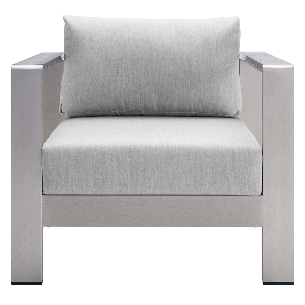 Shore Sunbrella Fabric Aluminum Outdoor Patio Armchair - Silver Gray