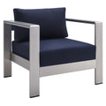 Shore Sunbrella Fabric Aluminum Outdoor Patio Armchair - Silver Navy