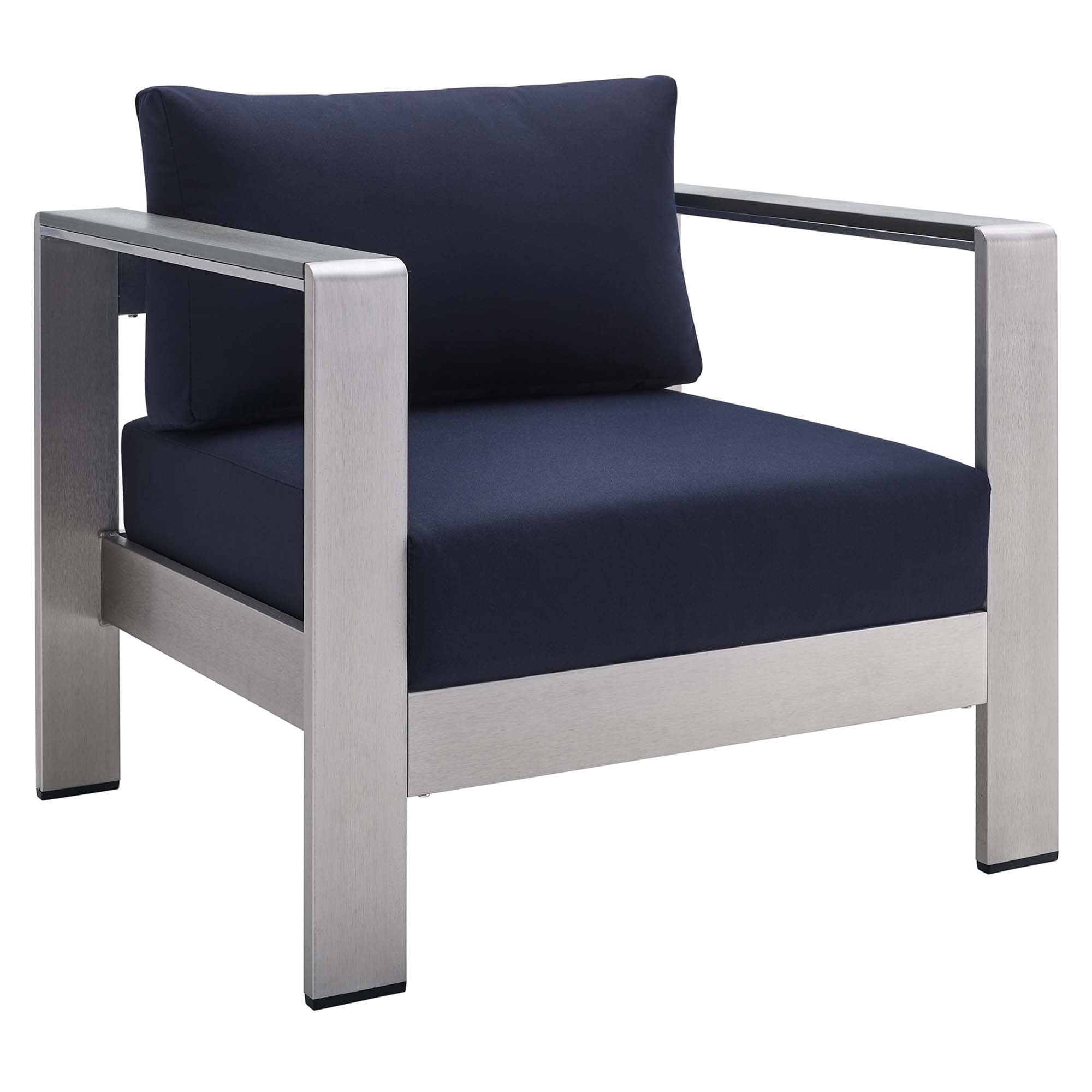 Shore Sunbrella Fabric Aluminum Outdoor Patio Armchair - Silver Navy