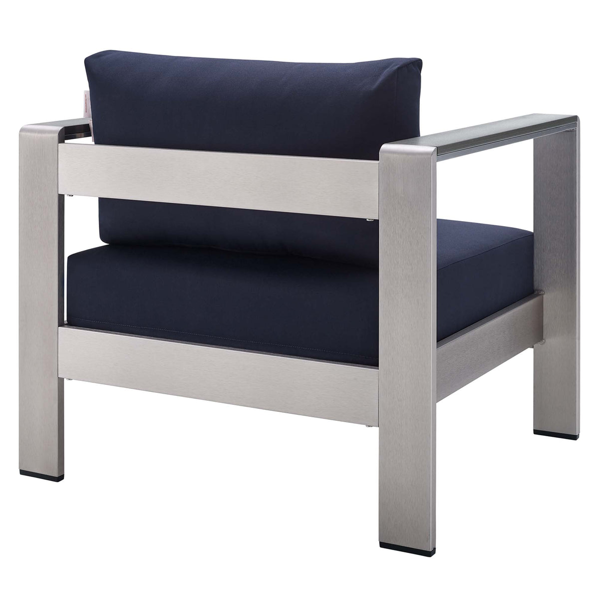 Shore Sunbrella Fabric Aluminum Outdoor Patio Armchair - Silver Navy