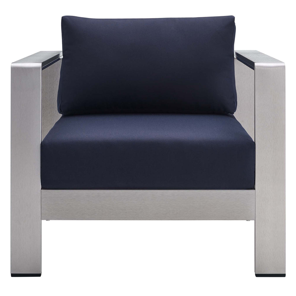 Shore Sunbrella Fabric Aluminum Outdoor Patio Armchair - Silver Navy