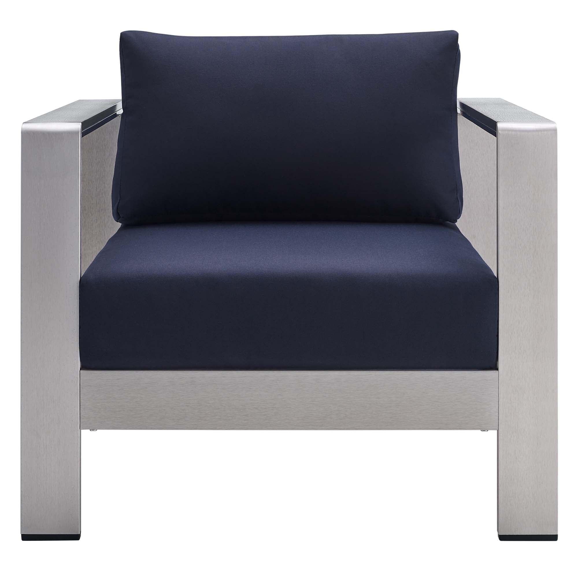 Shore Sunbrella Fabric Aluminum Outdoor Patio Armchair - Silver Navy