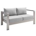 Shore Sunbrella Fabric Aluminum Outdoor Patio Loveseat - Silver Gray