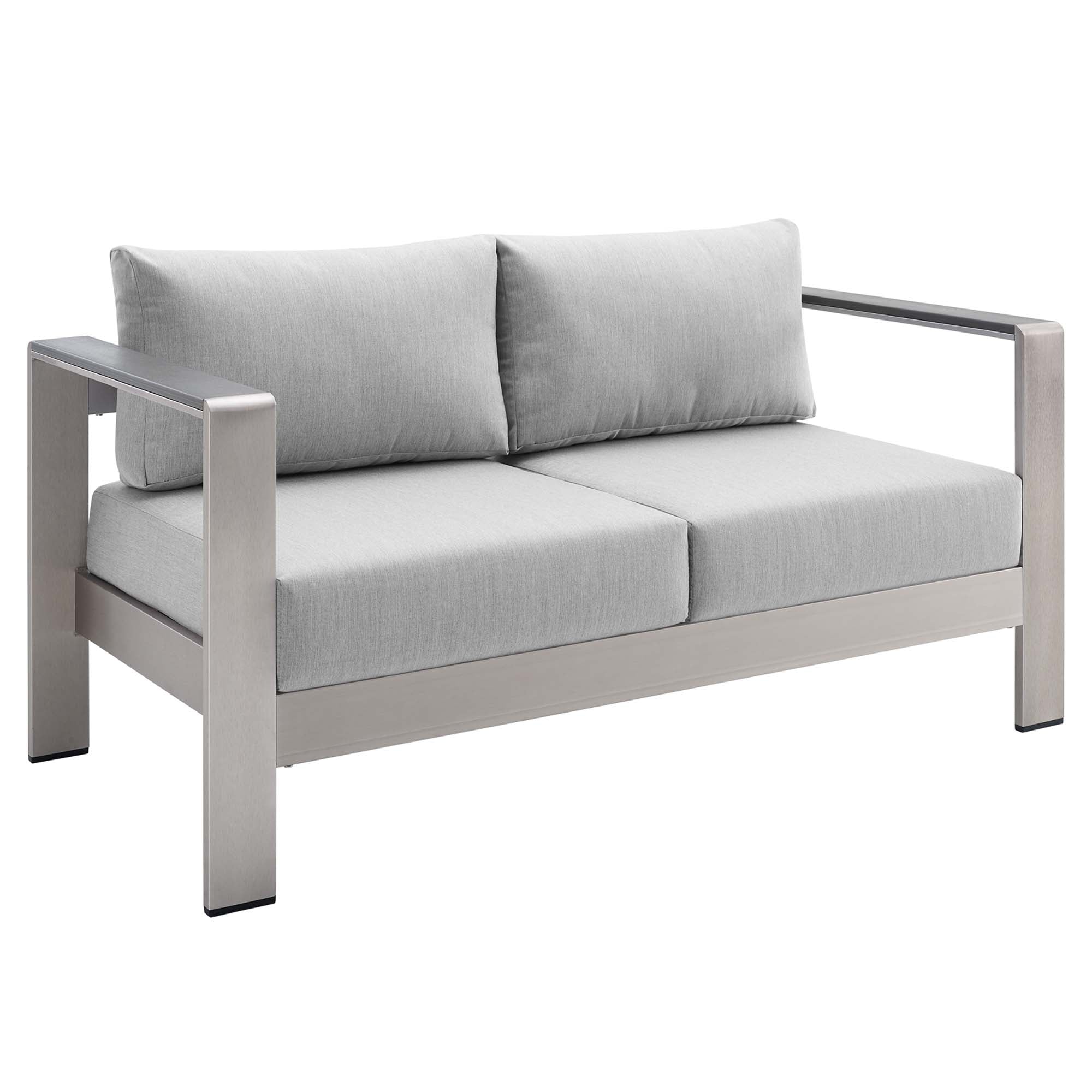 Shore Sunbrella Fabric Aluminum Outdoor Patio Loveseat - Silver Gray