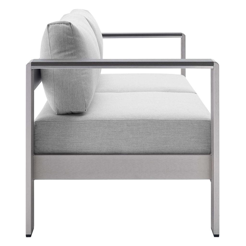 Shore Sunbrella Fabric Aluminum Outdoor Patio Loveseat - Silver Gray