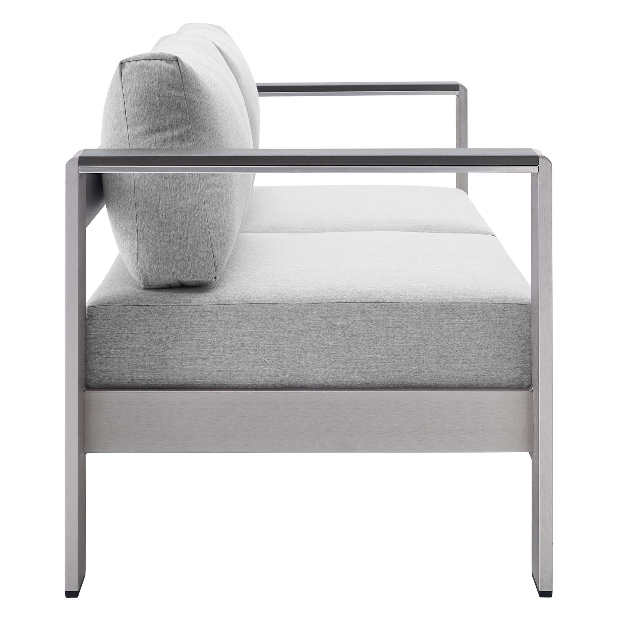 Shore Sunbrella Fabric Aluminum Outdoor Patio Loveseat - Silver Gray