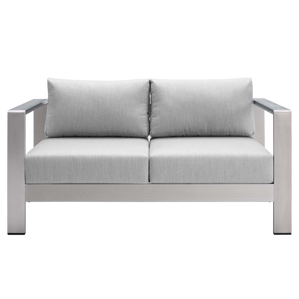 Shore Sunbrella Fabric Aluminum Outdoor Patio Loveseat - Silver Gray