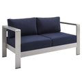 Shore Sunbrella Fabric Aluminum Outdoor Patio Loveseat - Silver Navy