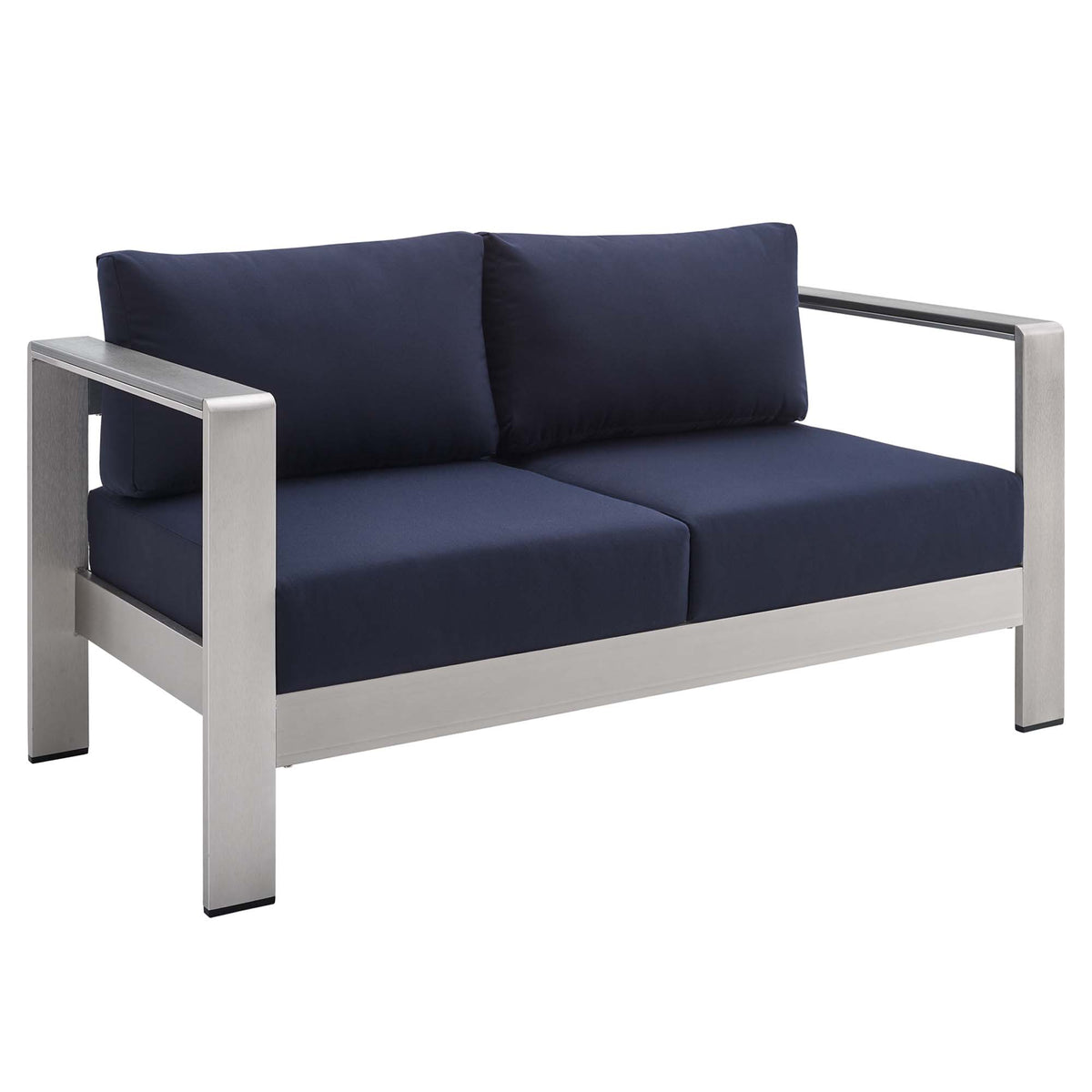 Shore Sunbrella Fabric Aluminum Outdoor Patio Loveseat - Silver Navy