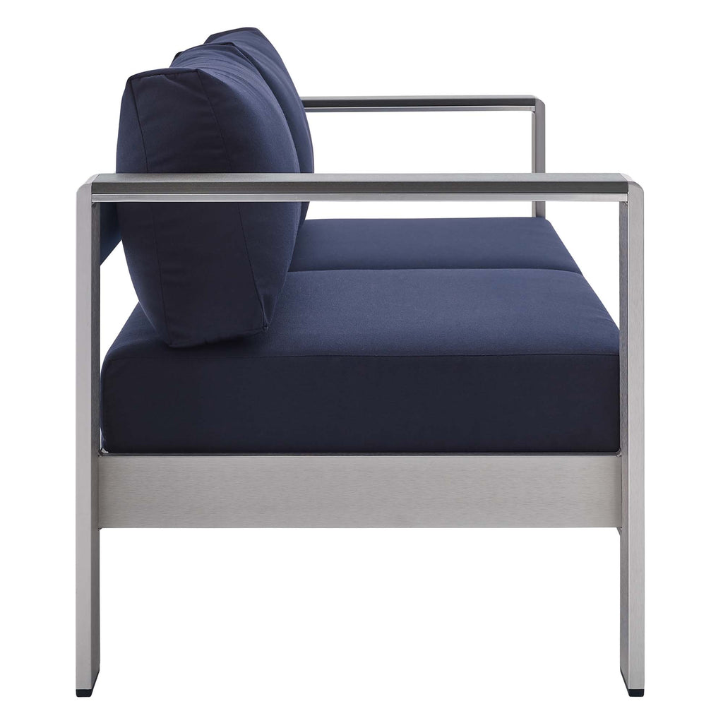 Shore Sunbrella Fabric Aluminum Outdoor Patio Loveseat - Silver Navy