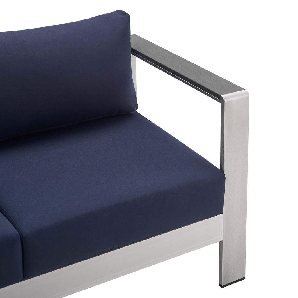 Shore Sunbrella Fabric Aluminum Outdoor Patio Loveseat - Silver Navy