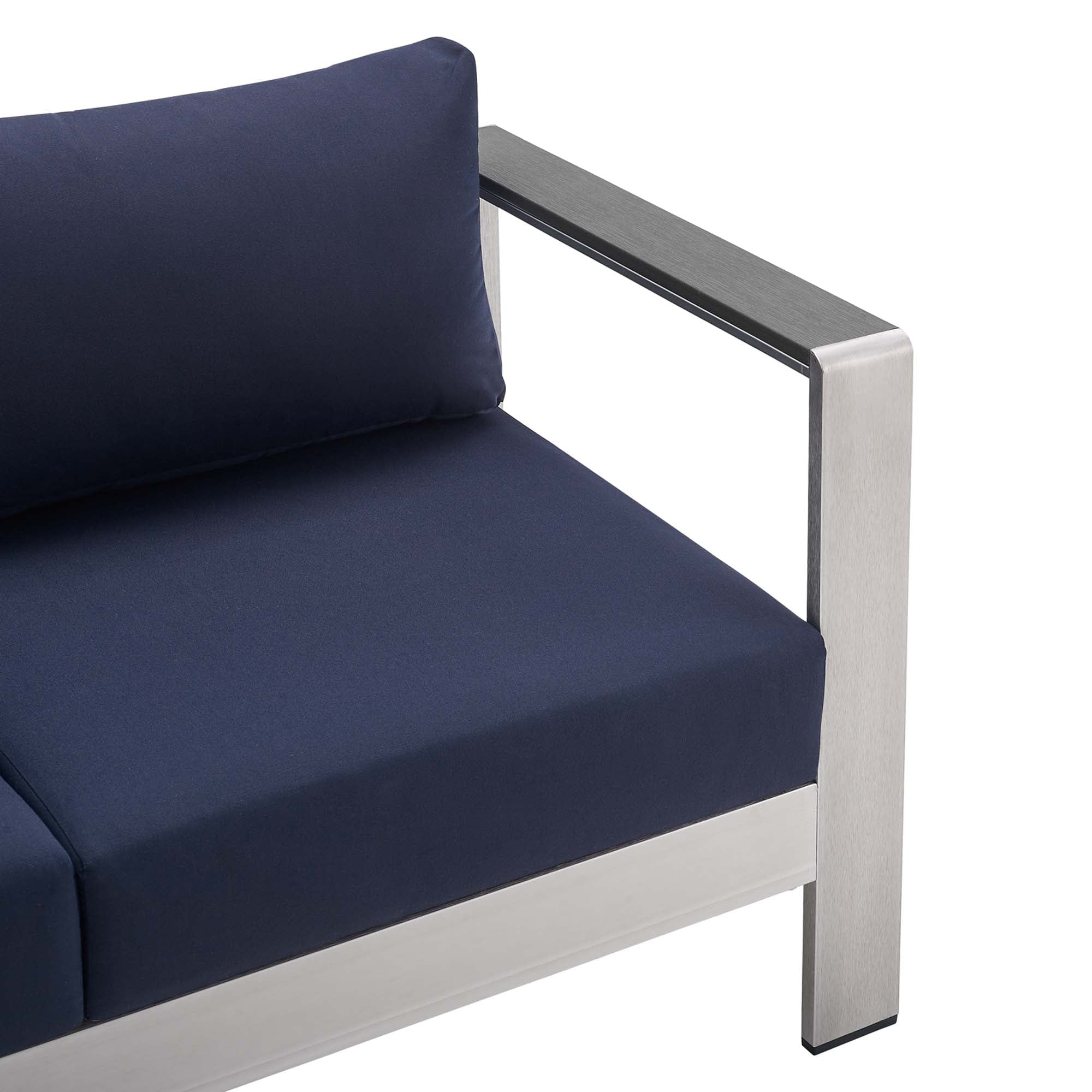 Shore Sunbrella Fabric Aluminum Outdoor Patio Loveseat - Silver Navy