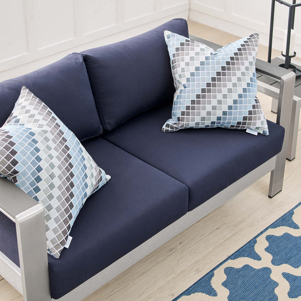 Shore Sunbrella Fabric Aluminum Outdoor Patio Loveseat - Silver Navy