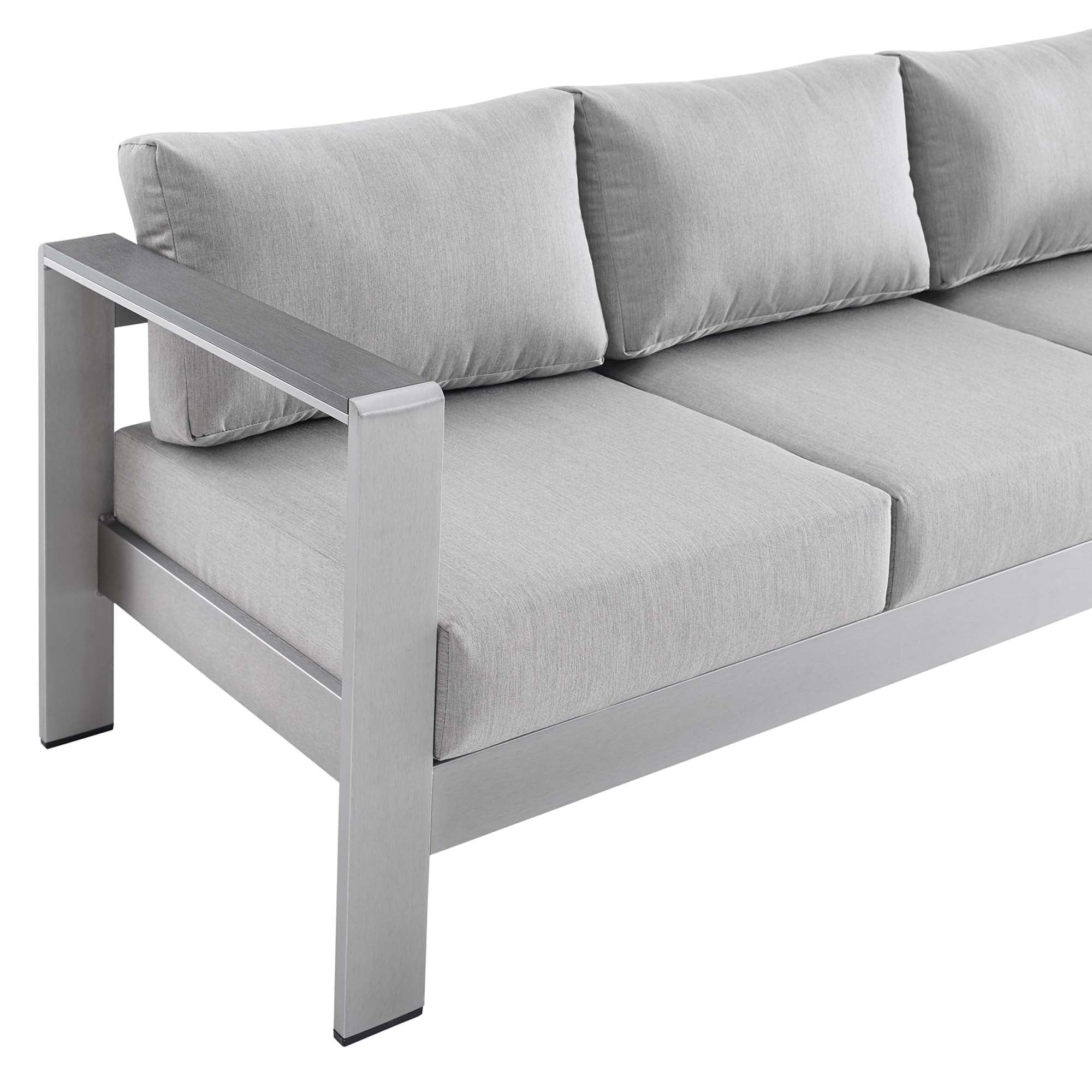 Shore Sunbrella Fabric Aluminum Outdoor Patio Sofa - Silver Gray