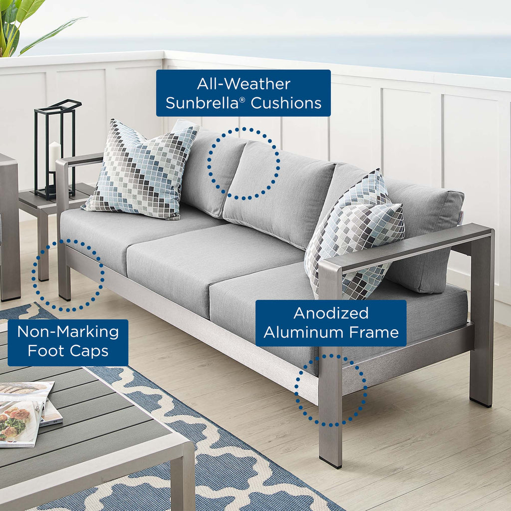 Shore Sunbrella Fabric Aluminum Outdoor Patio Sofa - Silver Gray