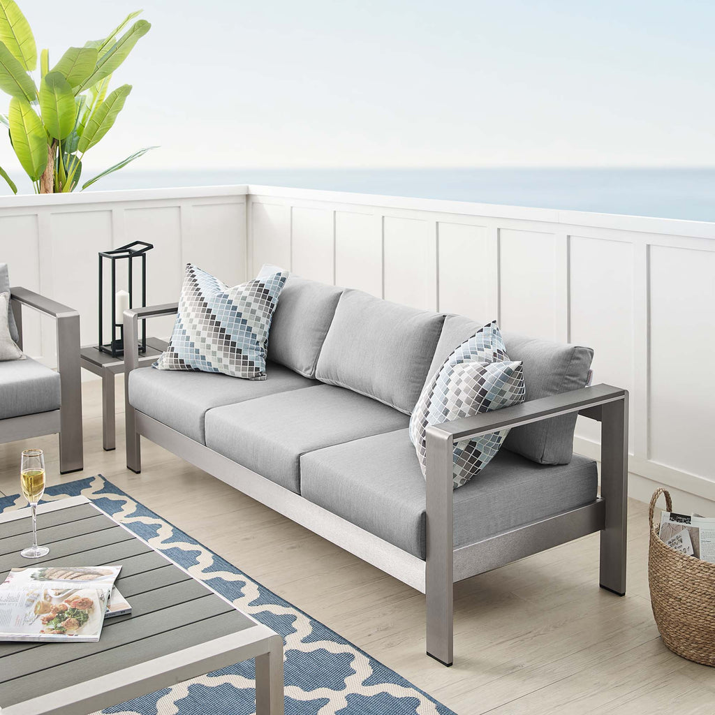 Shore Sunbrella Fabric Aluminum Outdoor Patio Sofa - Silver Gray