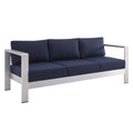 Shore Sunbrella Fabric Aluminum Outdoor Patio Sofa - Silver Navy