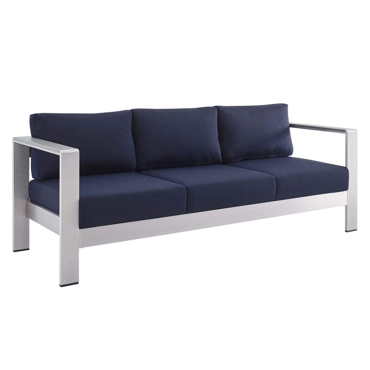 Shore Sunbrella Fabric Aluminum Outdoor Patio Sofa - Silver Navy