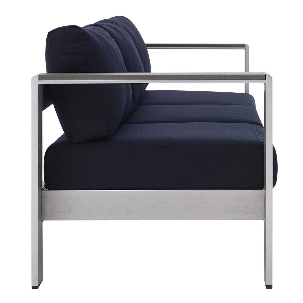 Shore Sunbrella Fabric Aluminum Outdoor Patio Sofa - Silver Navy