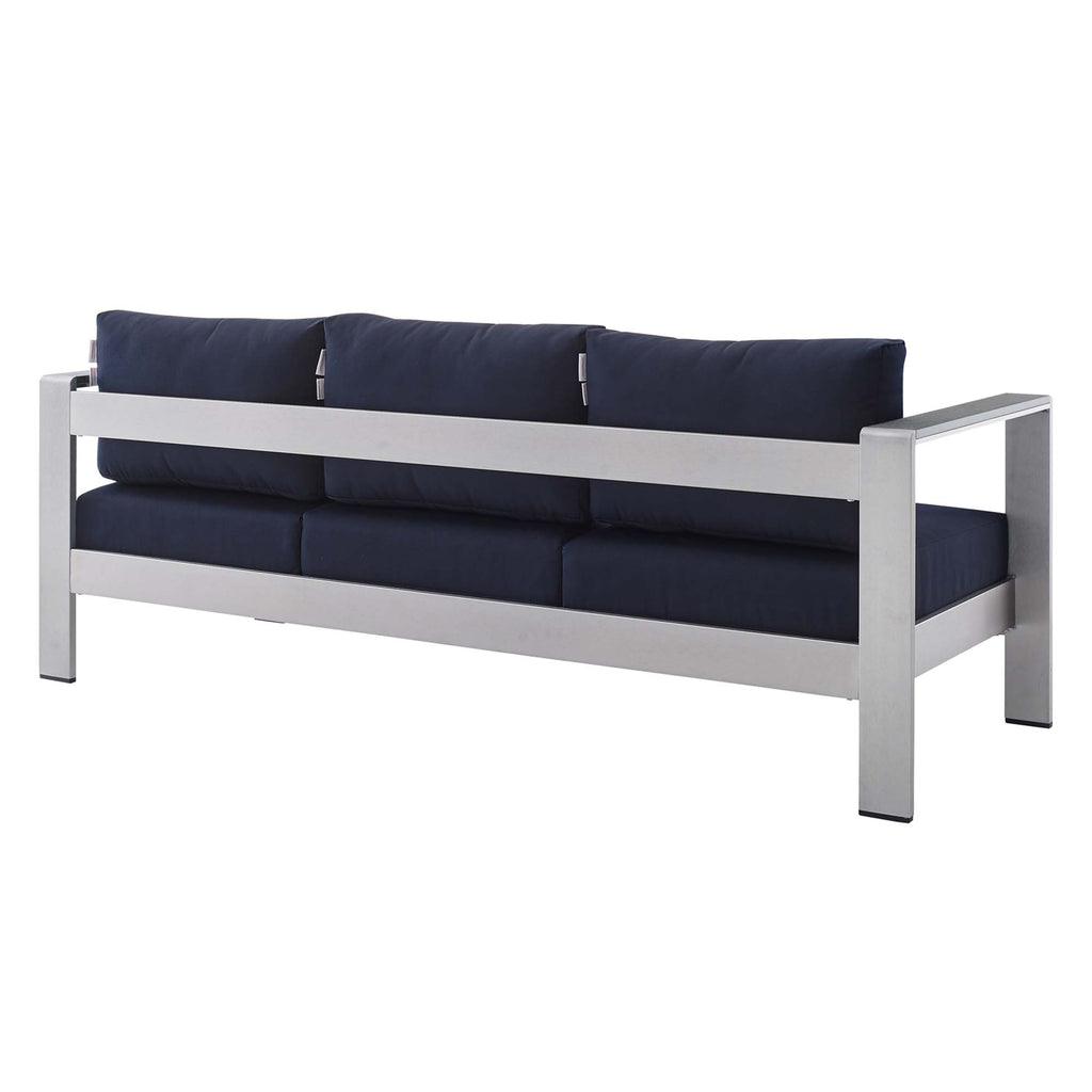 Shore Sunbrella Fabric Aluminum Outdoor Patio Sofa - Silver Navy