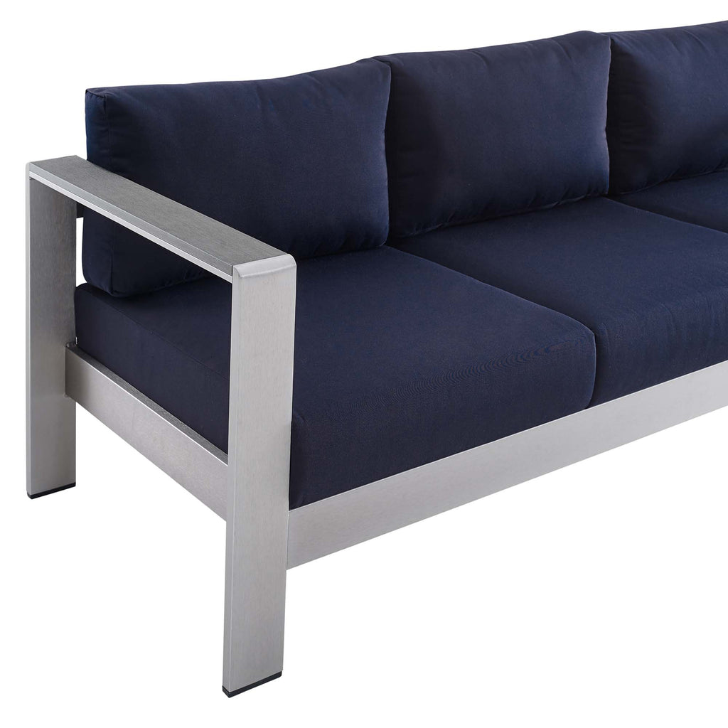 Shore Sunbrella Fabric Aluminum Outdoor Patio Sofa - Silver Navy
