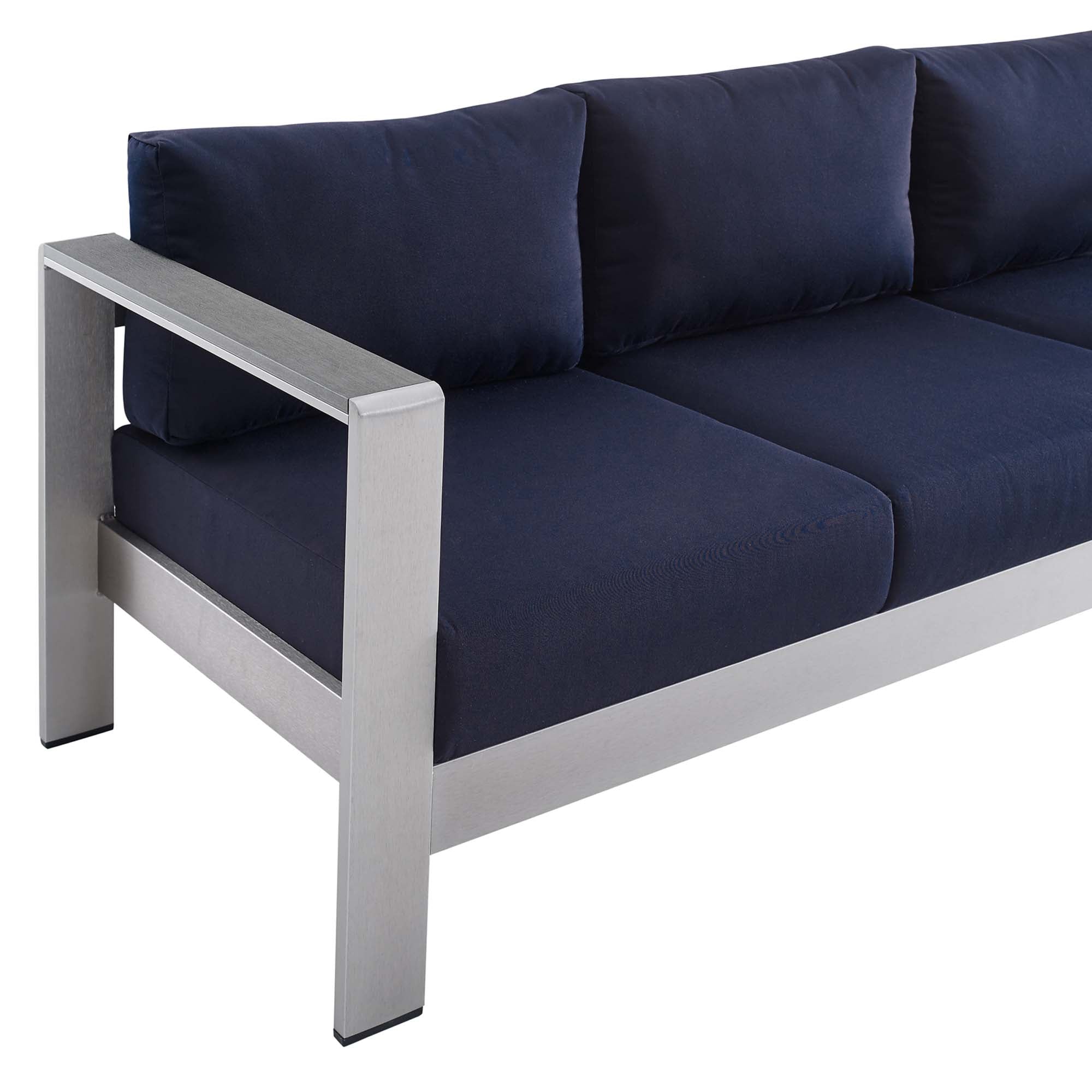 Shore Sunbrella Fabric Aluminum Outdoor Patio Sofa - Silver Navy