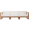 Upland 3-Piece Outdoor Patio Teak Wood Sectional Sofa Set - Natural White (Armless Chair, Left-Arm Chair, Right-Arm Chair)