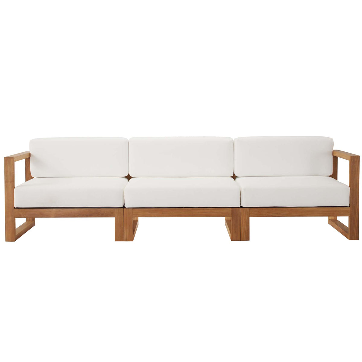 Upland 3-Piece Outdoor Patio Teak Wood Sectional Sofa Set - Natural White (Armless Chair, Left-Arm Chair, Right-Arm Chair)