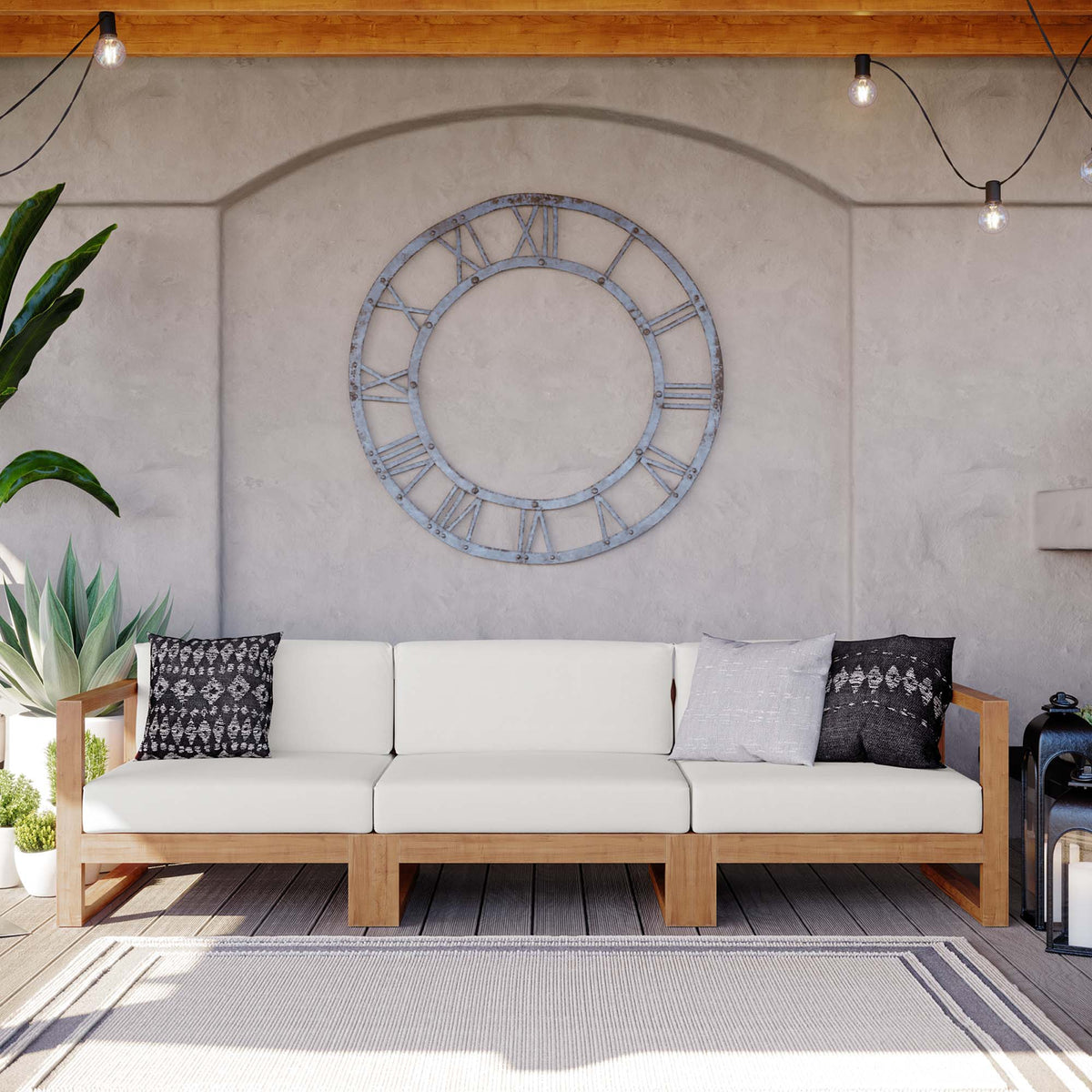 Upland 3-Piece Outdoor Patio Teak Wood Sectional Sofa Set - Natural White (Armless Chair, Left-Arm Chair, Right-Arm Chair)