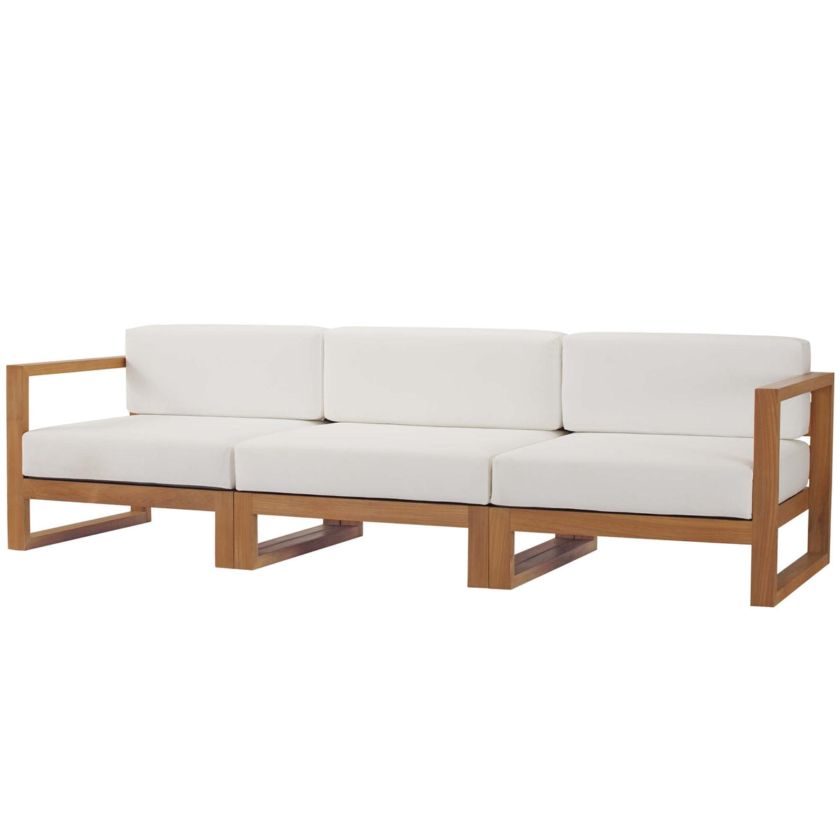 Upland 3-Piece Outdoor Patio Teak Wood Sectional Sofa Set - Natural White (Armless Chair, Left-Arm Chair, Right-Arm Chair)