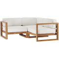Upland 3-Piece Outdoor Patio Teak Wood Sectional Sofa Set - Natural White (Corner Chair, Left-Arm Chair, Right-Arm Chair)
