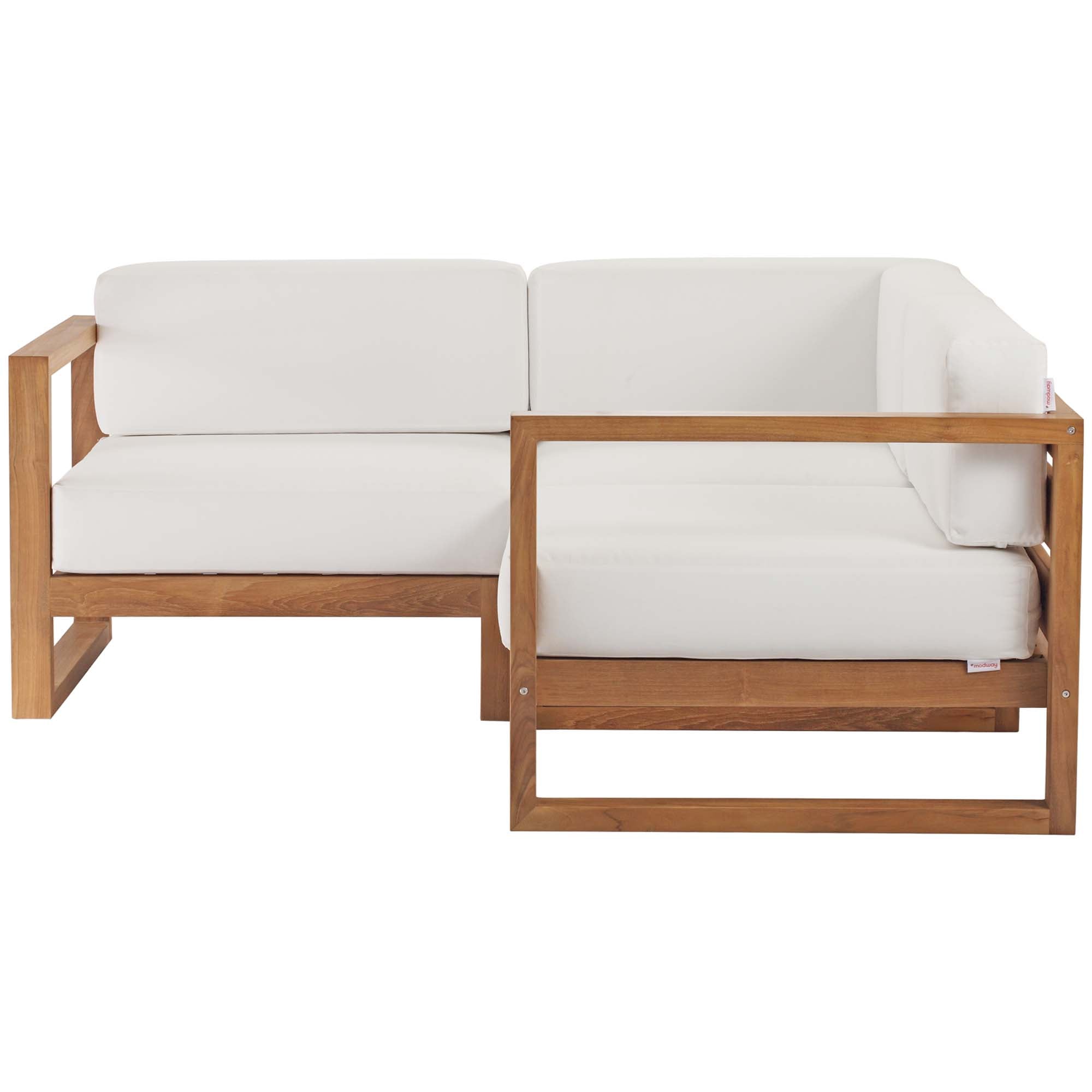 Upland 3-Piece Outdoor Patio Teak Wood Sectional Sofa Set - Natural White (Corner Chair, Left-Arm Chair, Right-Arm Chair)