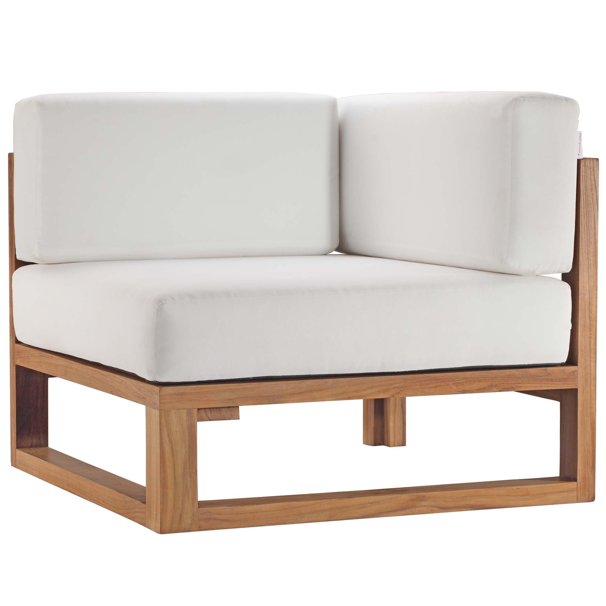 Upland 3-Piece Outdoor Patio Teak Wood Sectional Sofa Set - Natural White (Corner Chair, Left-Arm Chair, Right-Arm Chair)