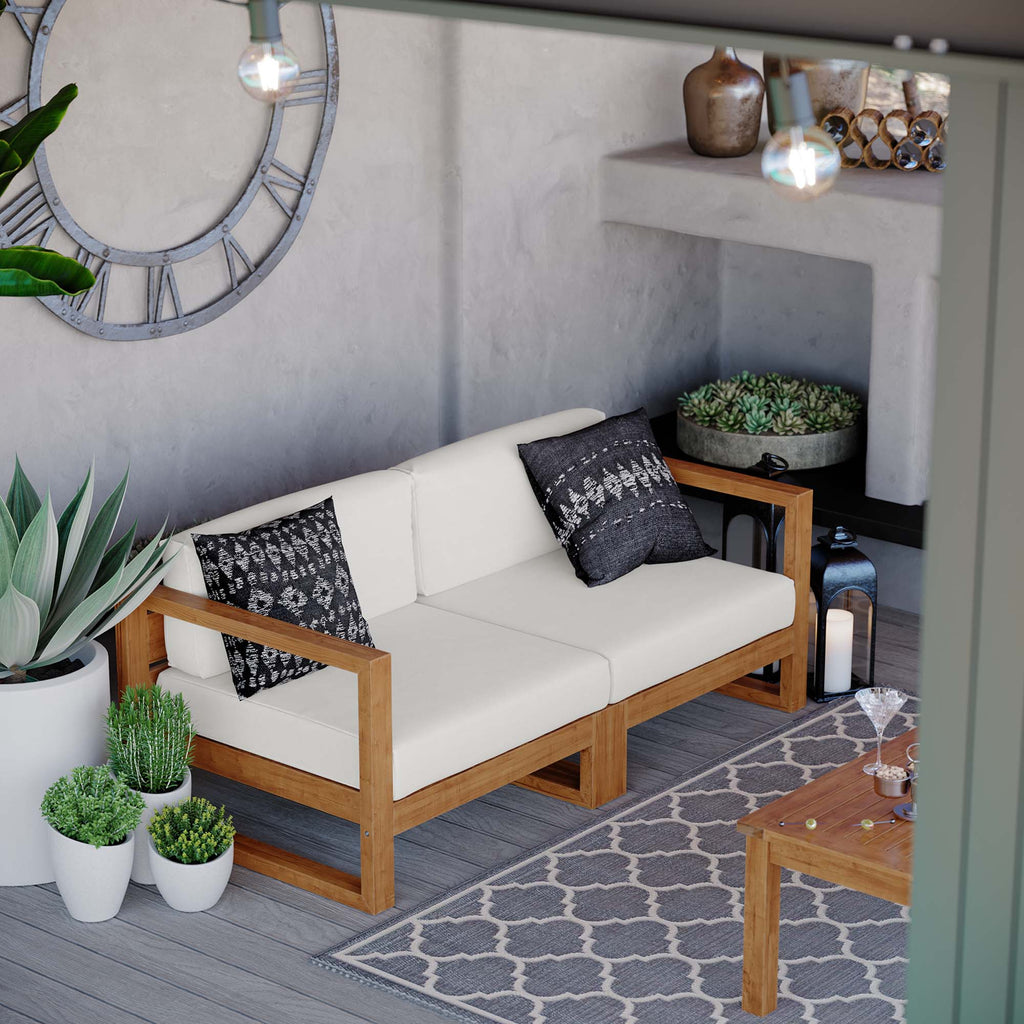 Upland 2-Piece Outdoor Patio Teak Wood Sectional Sofa Loveseat - Natural White