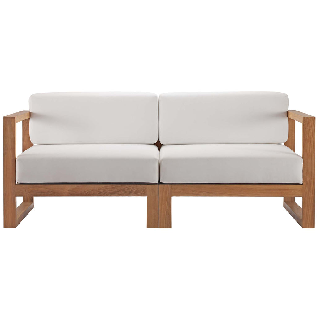 Upland 2-Piece Outdoor Patio Teak Wood Sectional Sofa Loveseat - Natural White